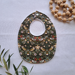 Little Acorn Liberty Bib 'Strawberry Thief' - Dark Green