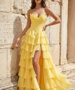 Strapless Satin A-Line Prom Dress