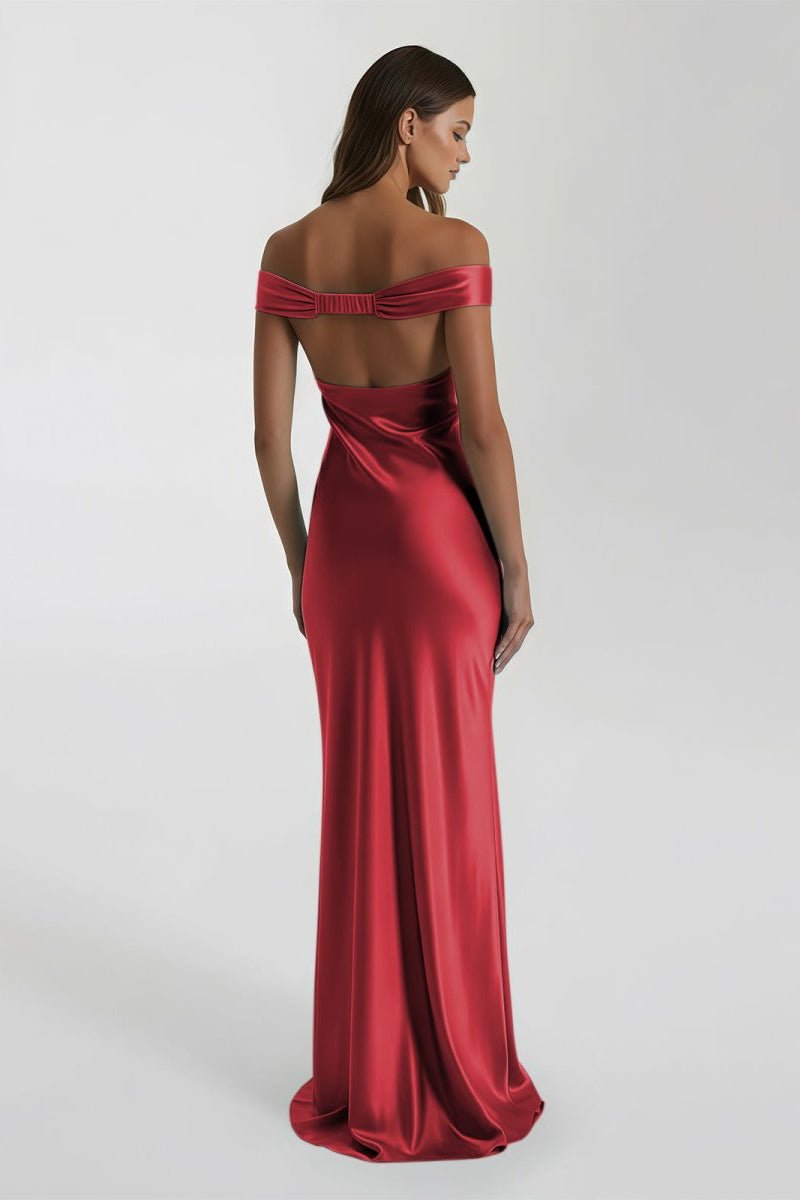 Off-Shoulder Satin Mermaid Prom Dress - Image 17